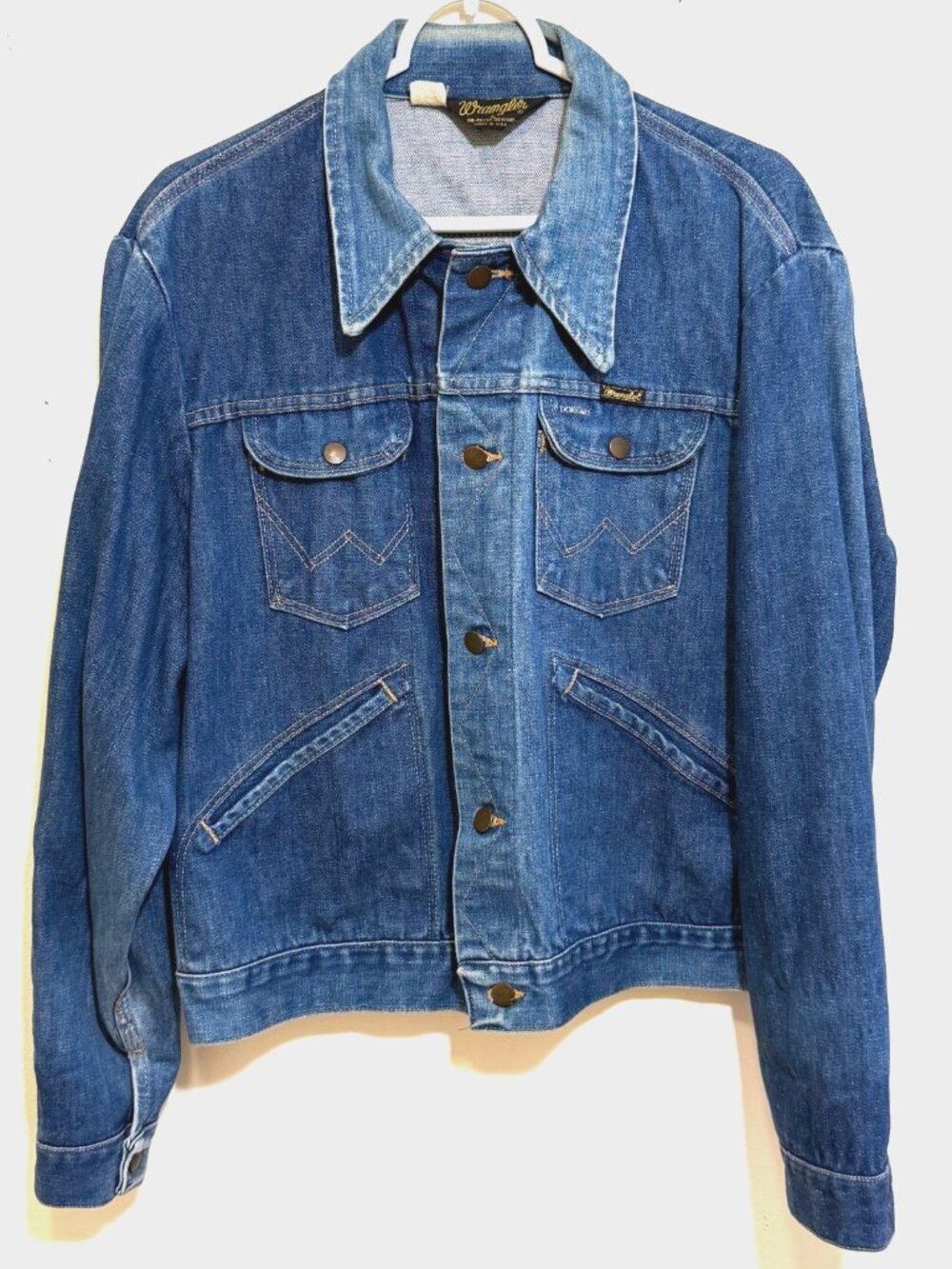 VINTAGE 70s WRANGLER DENIM JACKET MENS L XL 46x24 MADE IN USA